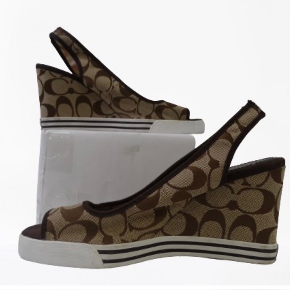 Coach Tarrah Brown Platform Wedge Heels Peeptoe Sandals Size 8 B - Picture 2 of 8